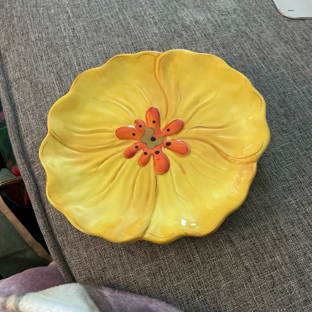 Pier 1 Imports Handpainted Earthenware “GRACE”Hibiscus floral Dessert plates new